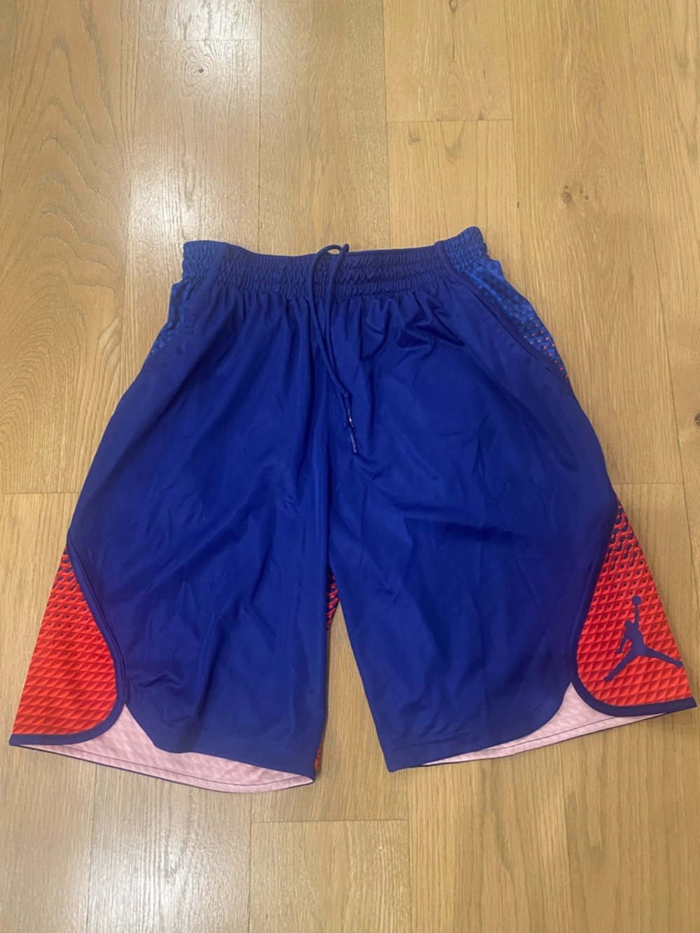 Jordan Blue Athletic Basketball Shorts with Red Accents